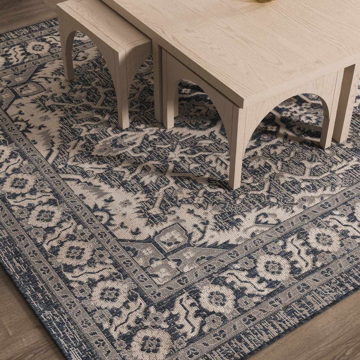 Etoile Navy Blue Performance Outdoor Rug, installed in a room 5