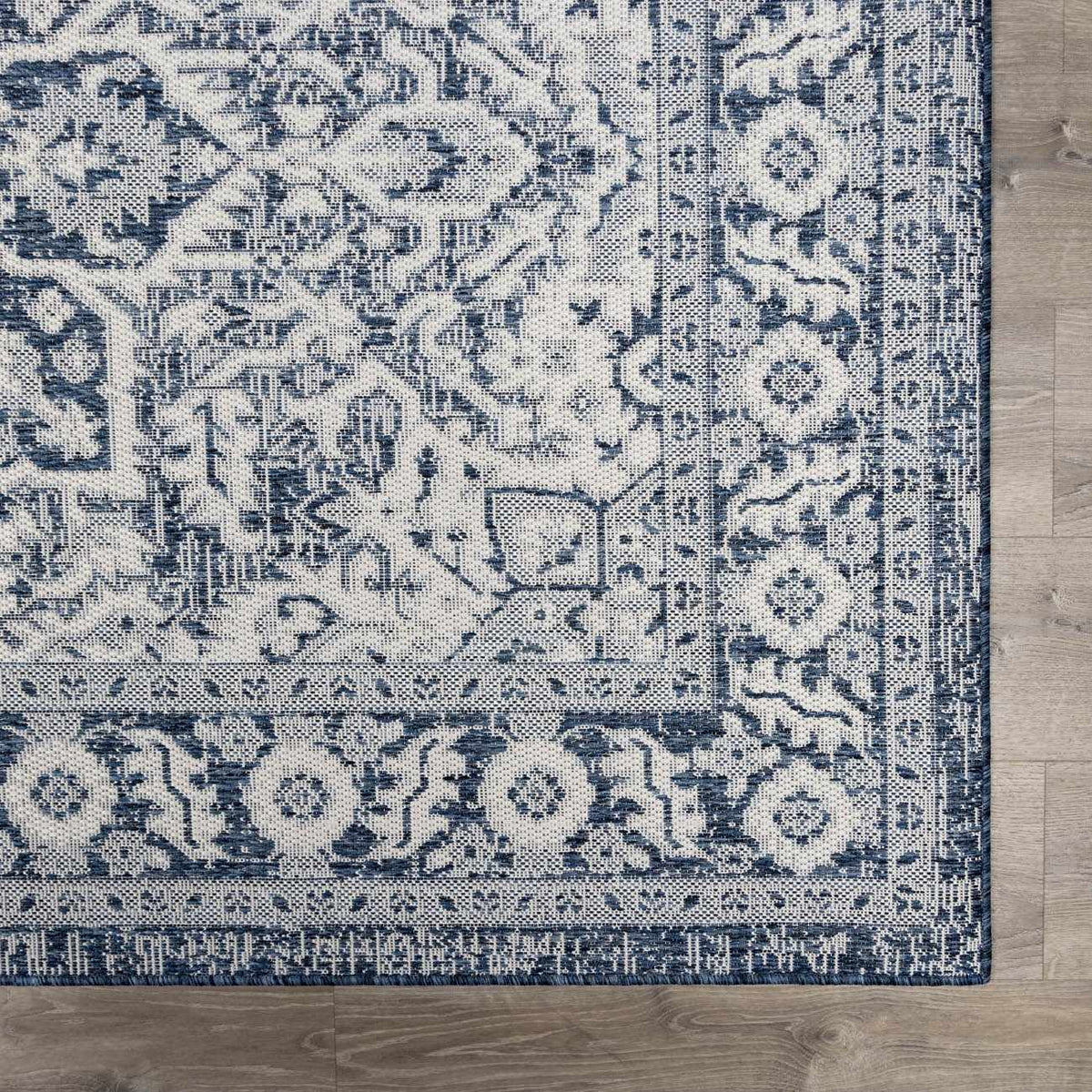 Etoile Navy Blue Performance Outdoor Rug, sample swatch