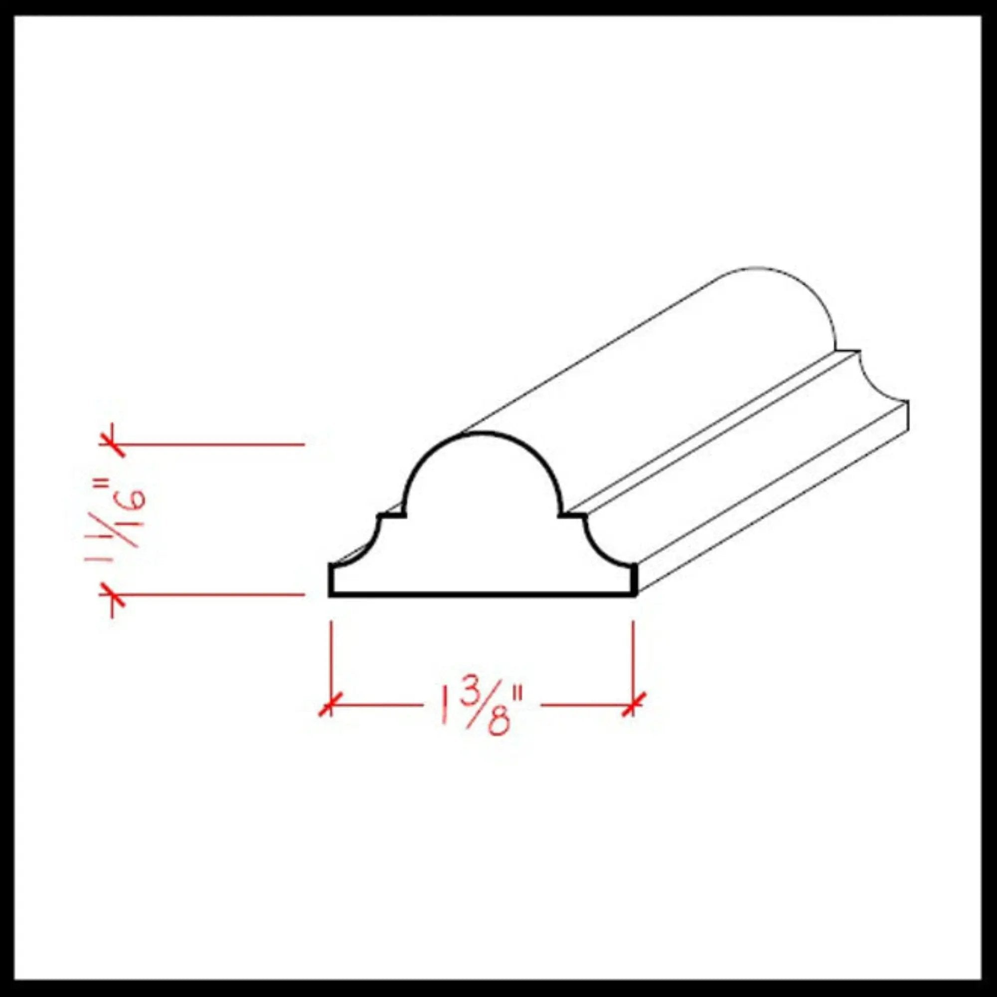 EWAS12 Astragal Moulding 1-3/8" Wide x 11/16" Trim. Unfinished by NewMouldings