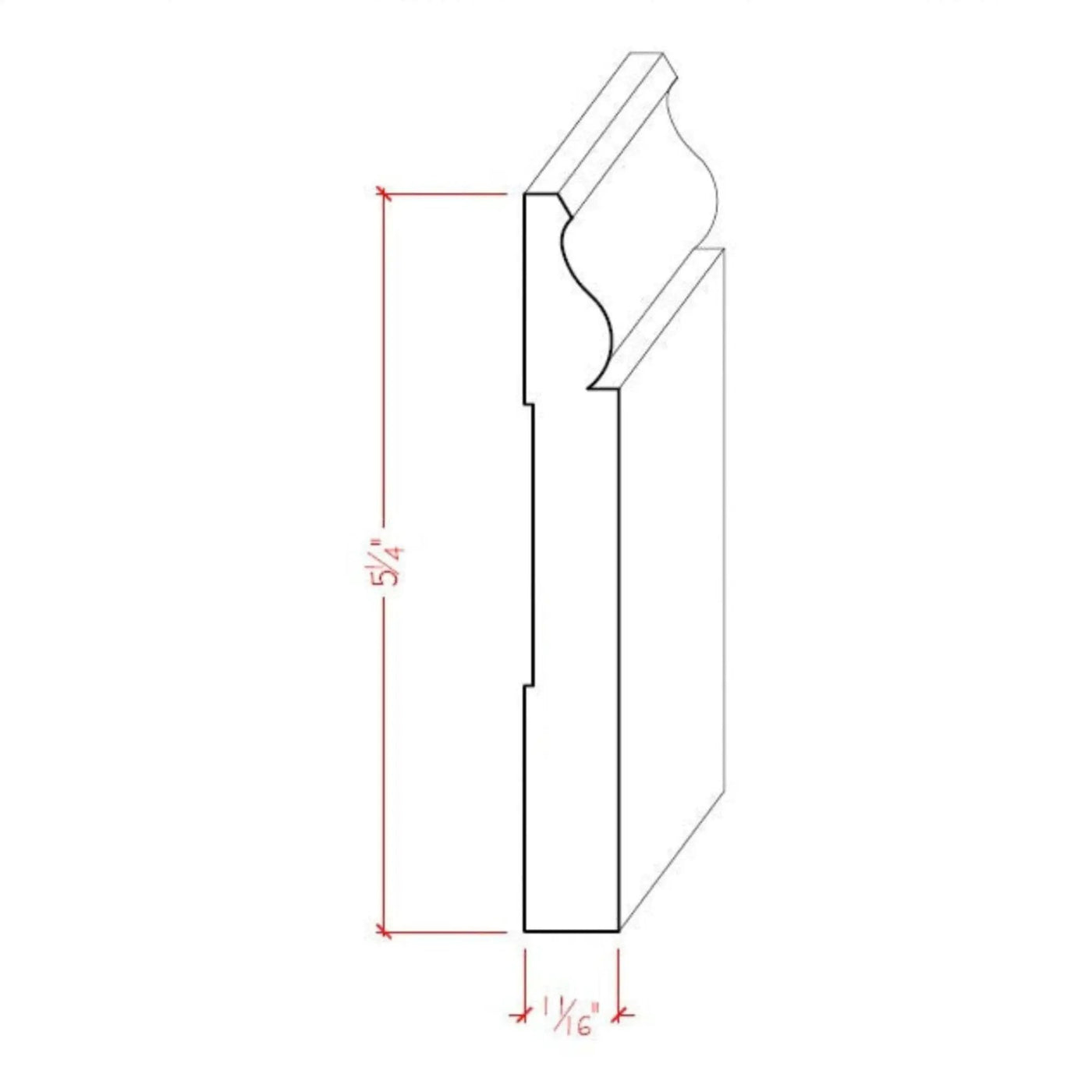 EWBB12 Colonial Baseboard 5-1/4" Tall x 11/16" Moulding. Unfinished by NewMouldings