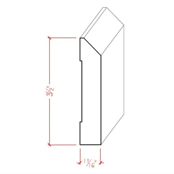 EWBB14 Beveled Edge Baseboard 3-1/2" Tall x 11/16" Moulding Unfinished, photo 2 of 6