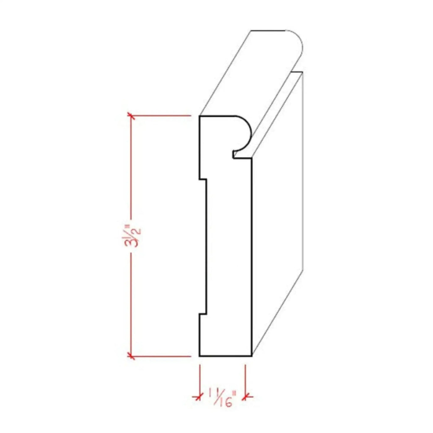 EWBB25 Beaded 3-1/2" Tall x 3/4" Baseboard Moulding. Unfinished by NewMouldings