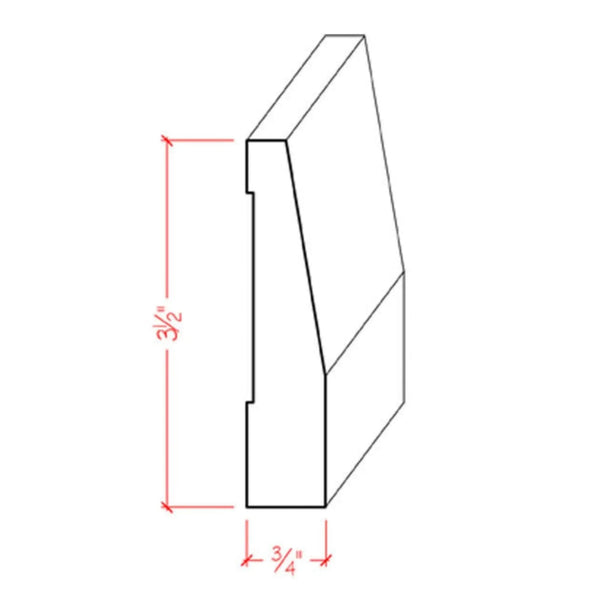 EWBB32 Beveled 3-1/2" Tall x 3/4" Baseboard Moulding. Unfinished, photo 2 of 6