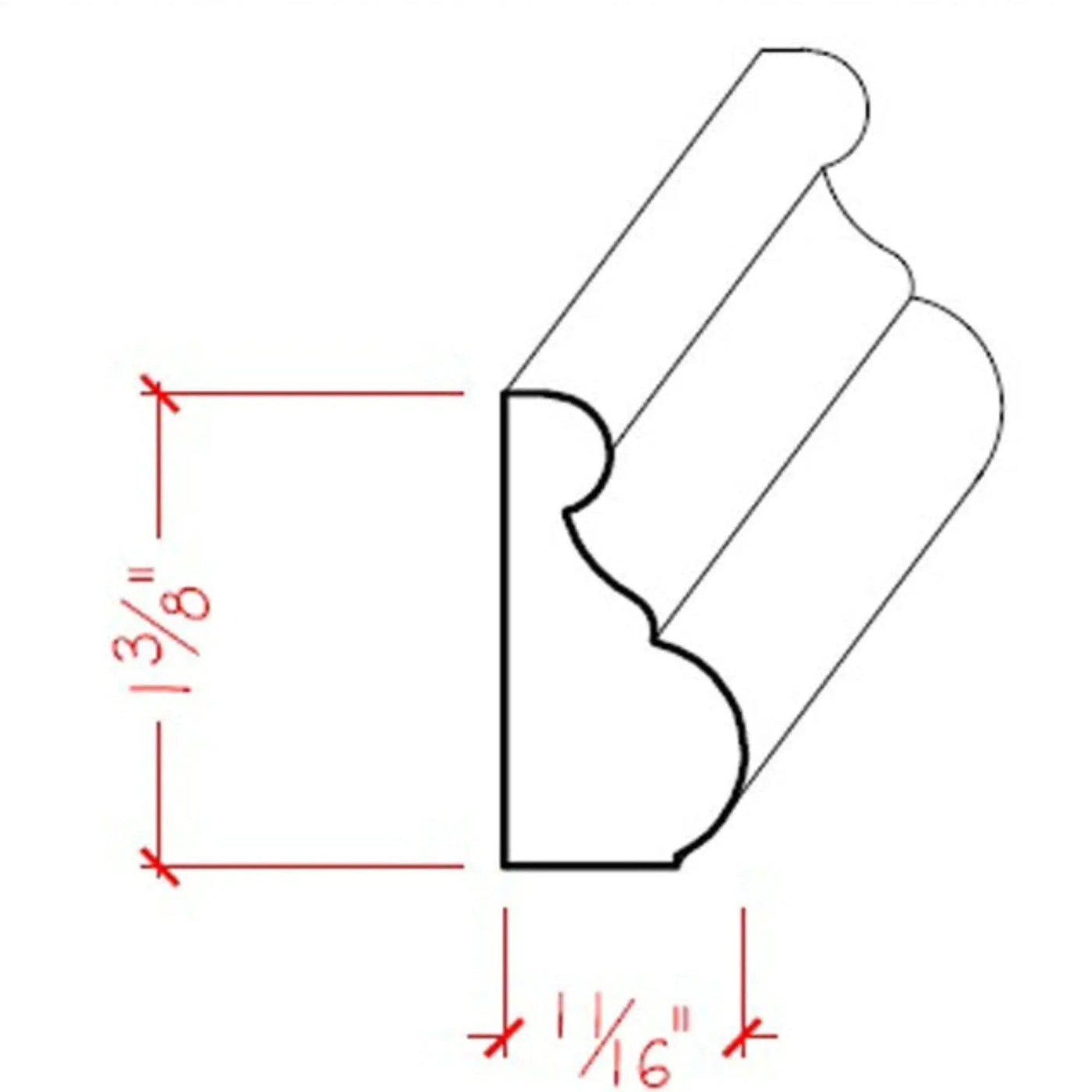 EWBC13 Traditional 1-3/8" Tall x 11/16" Base Cap Moulding. Unfinished by NewMouldings