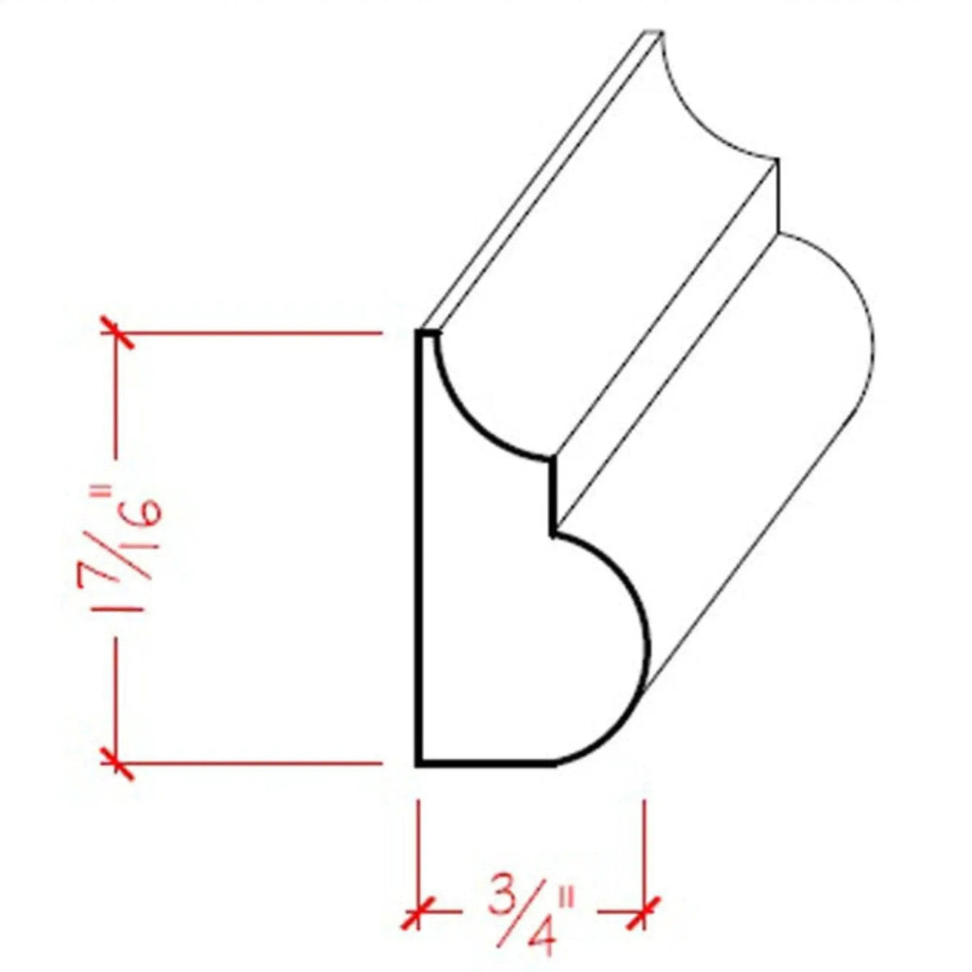 EWBC26 Nose and Cove 1-7/16" Tall x 3/4" Base Cap Moulding. Unfinished by NewMouldings