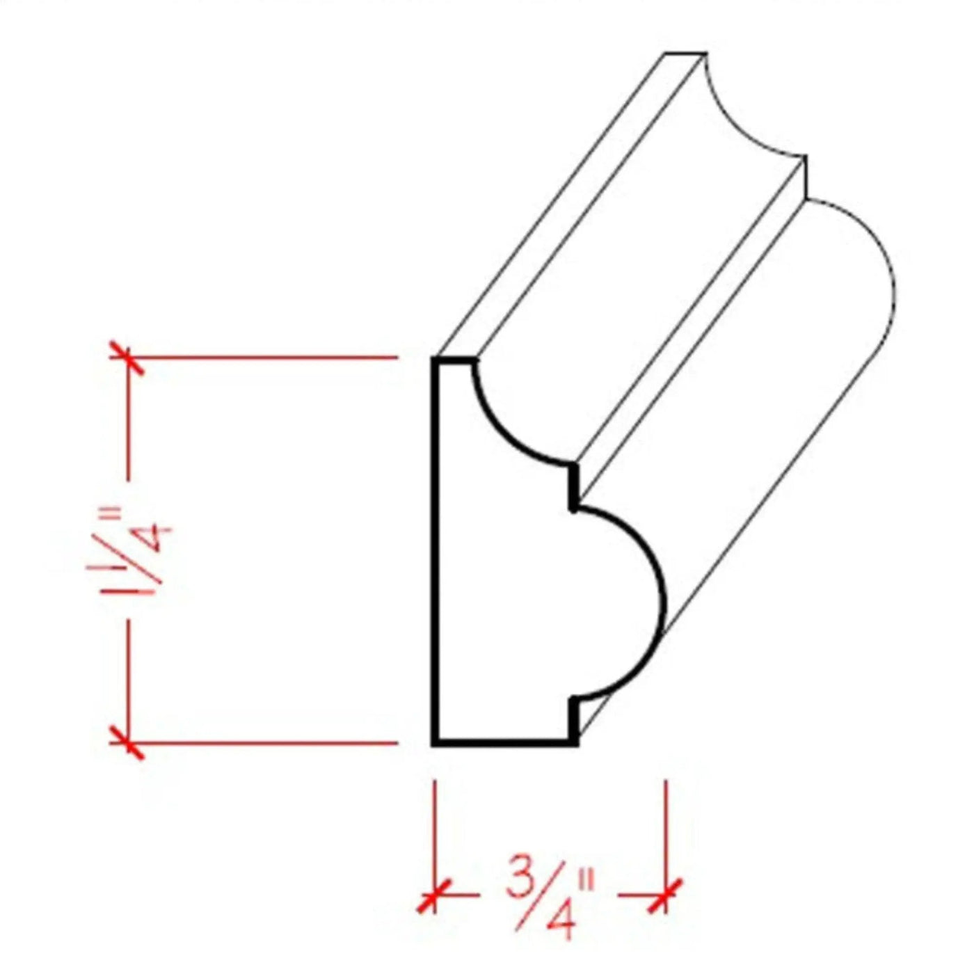 EWBC27 Nose and Cove 1-1/4" Tall x 3/4" Base Cap Moulding. Unfinished by NewMouldings