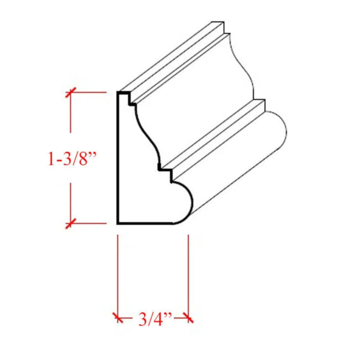 EWBC28 Colonial 1-3/8" Tall x 3/4" Base Cap Moulding. Unfinished by NewMouldings