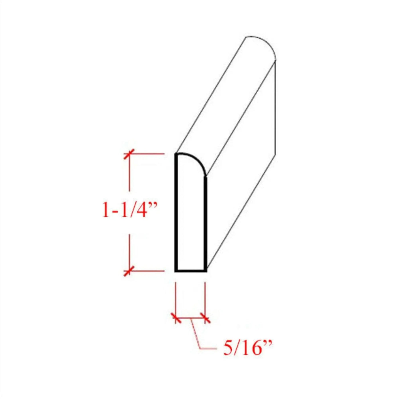 EWBS16 Baseboard Shoe 1-1/4" Tall x 5/16" Flat with Radius. Unfinished by NewMouldings