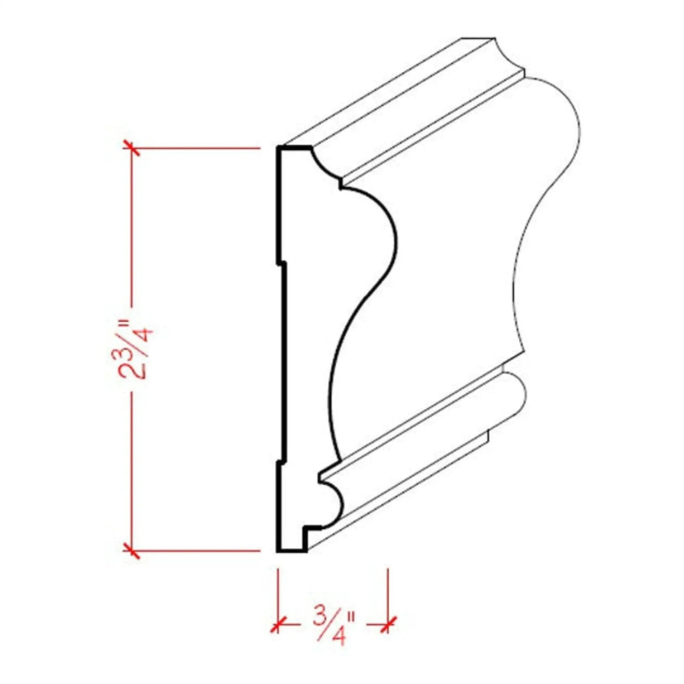 EWCH11 Colonial Chair Rail 2-3/4" Tall x 3/4" Trim Moulding. Unfinished by NewMouldings