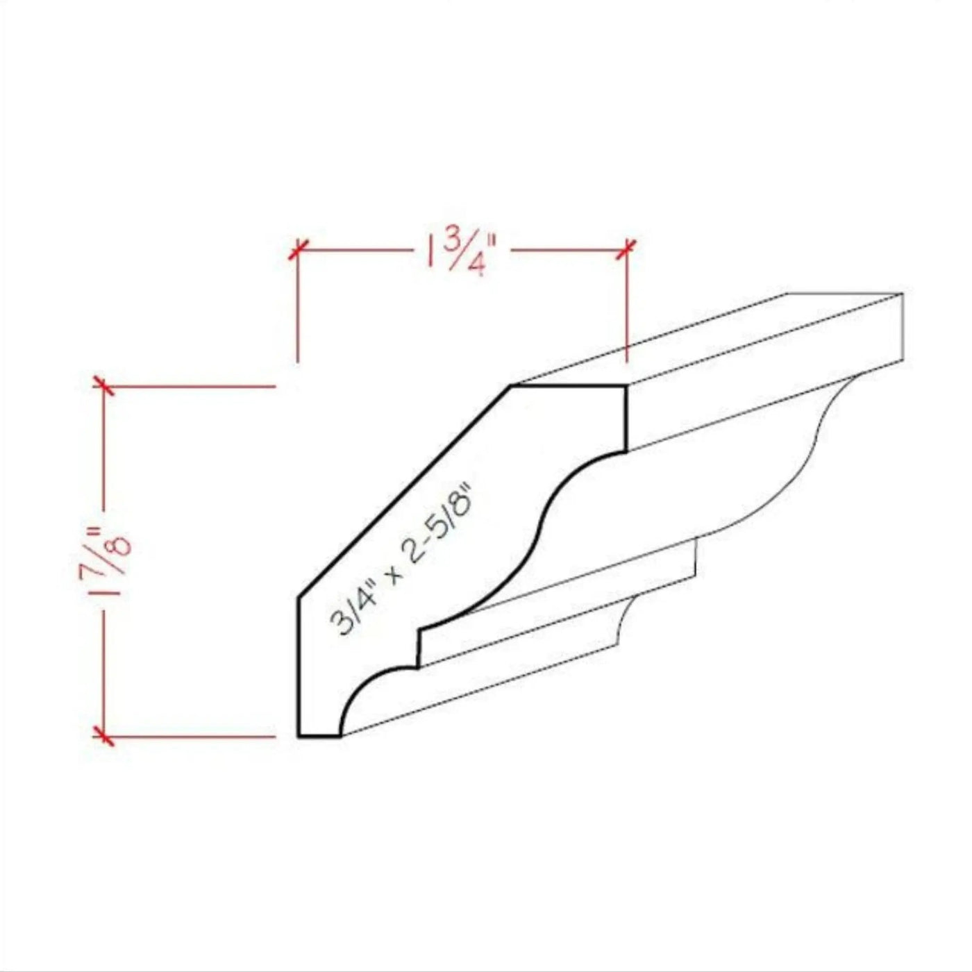 EWCR11 Crown 3/4" x 2-5/8" Unfinished 1-7/8" High x 1-3/4" Deep by NewMouldings