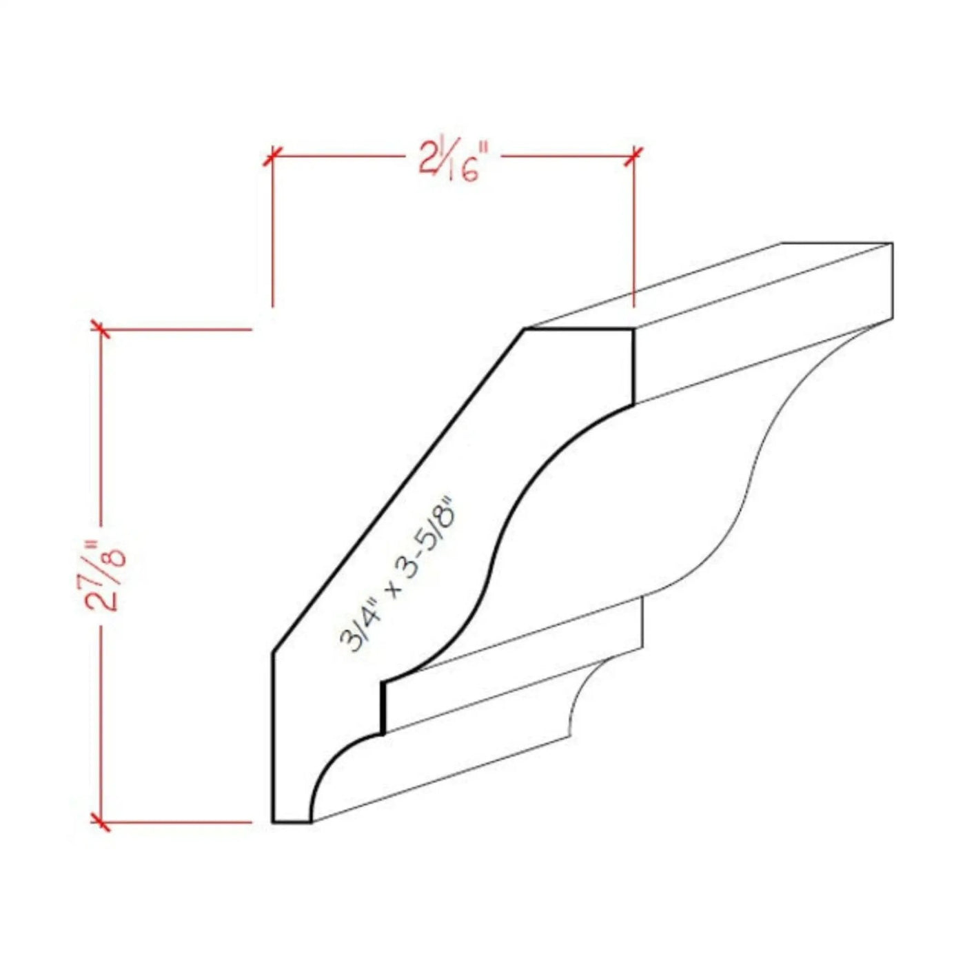 EWCR12 Crown 3/4" x 3-5/8" Unfinished 2-7/8" High x 2" Deep by NewMouldings