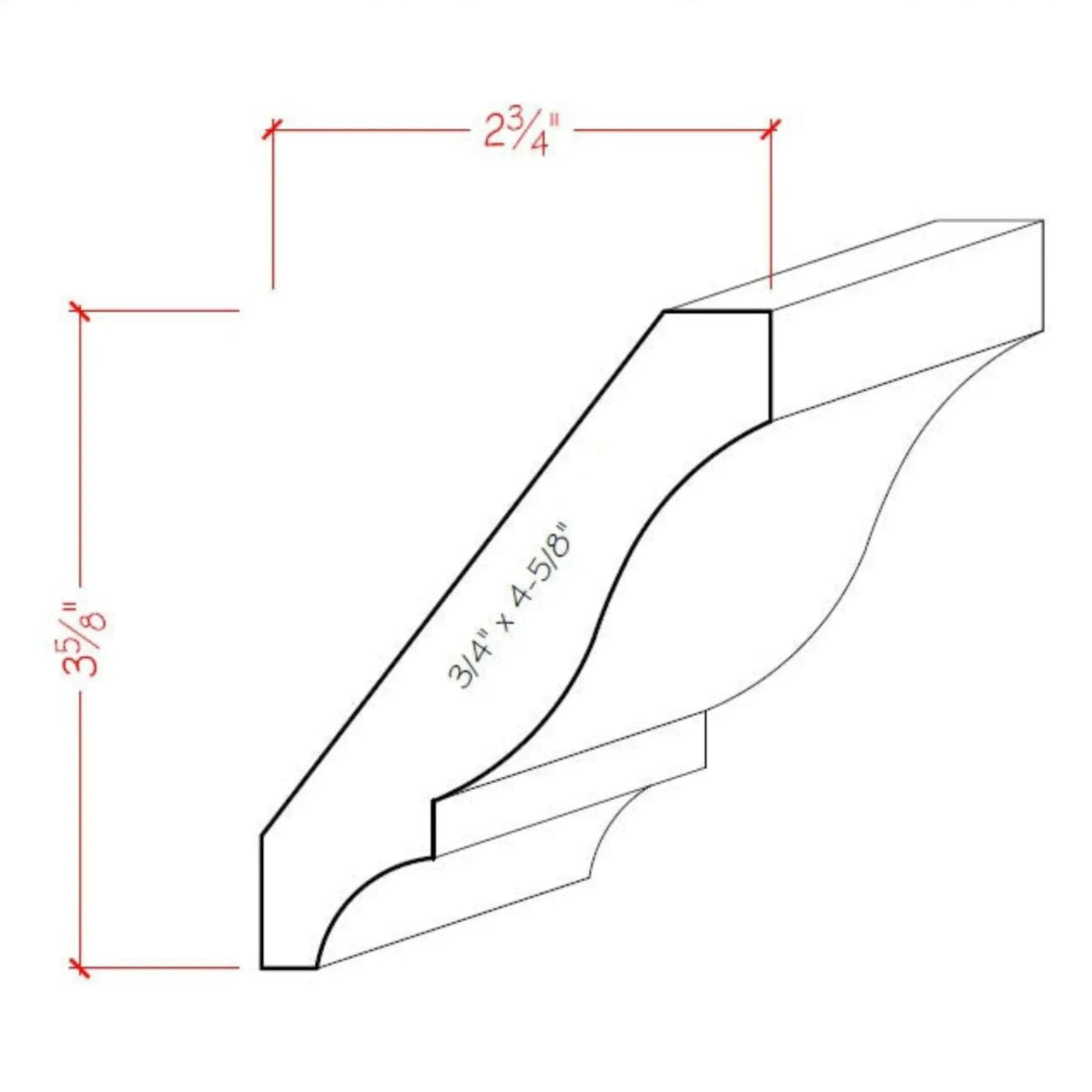EWCR13 Crown 3/4" x 4-5/8" Unfinished 3-5/8" High x 2-3/4" Deep by NewMouldings