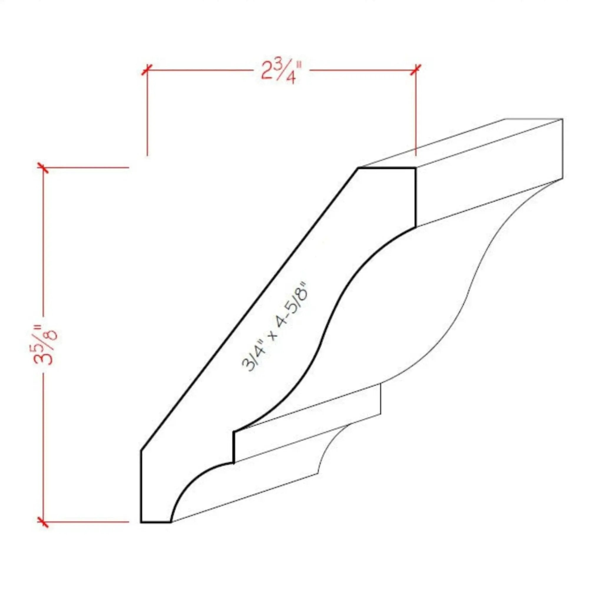 EWCR13 Crown 3/4" x 4-5/8" Unfinished 3-5/8" High x 2-3/4" Deep by NewMouldings