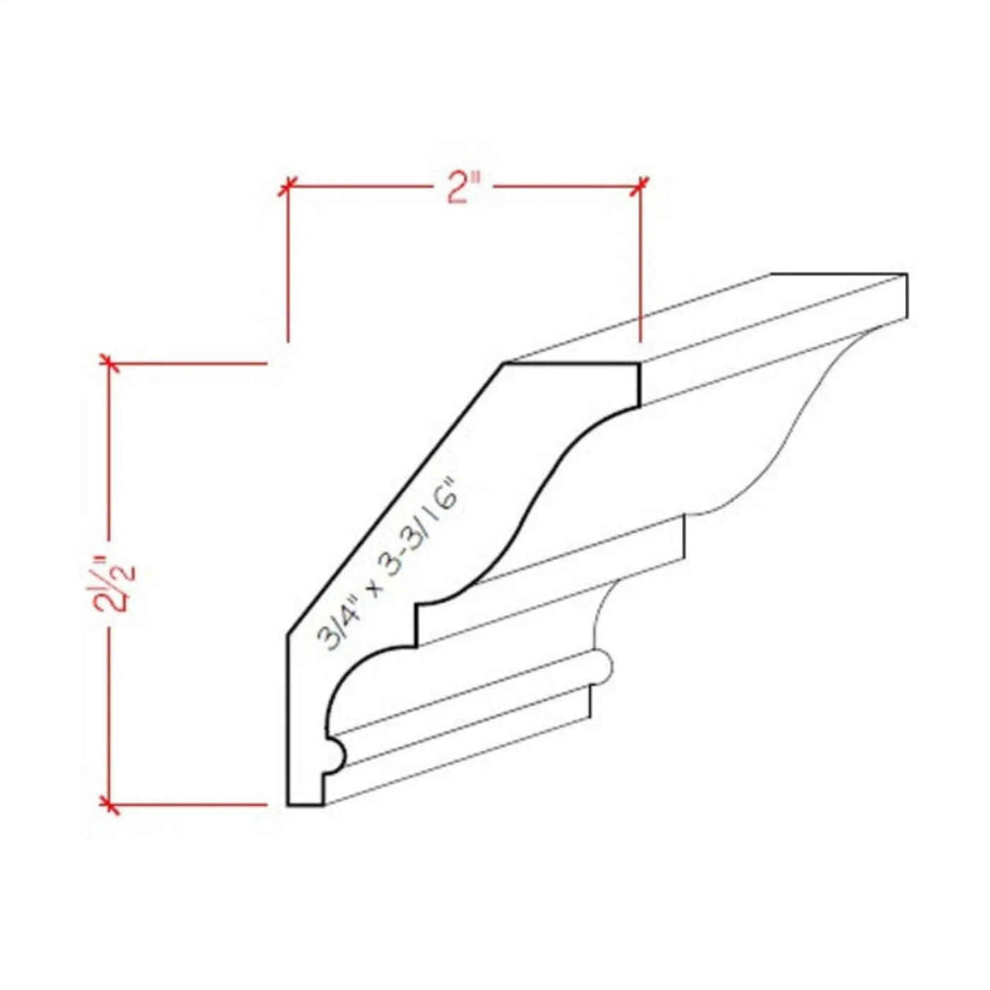 EWCR17 Crown 3/4" x 3-3/16" Unfinished 2-1/2" High x 2" Deep by NewMouldings