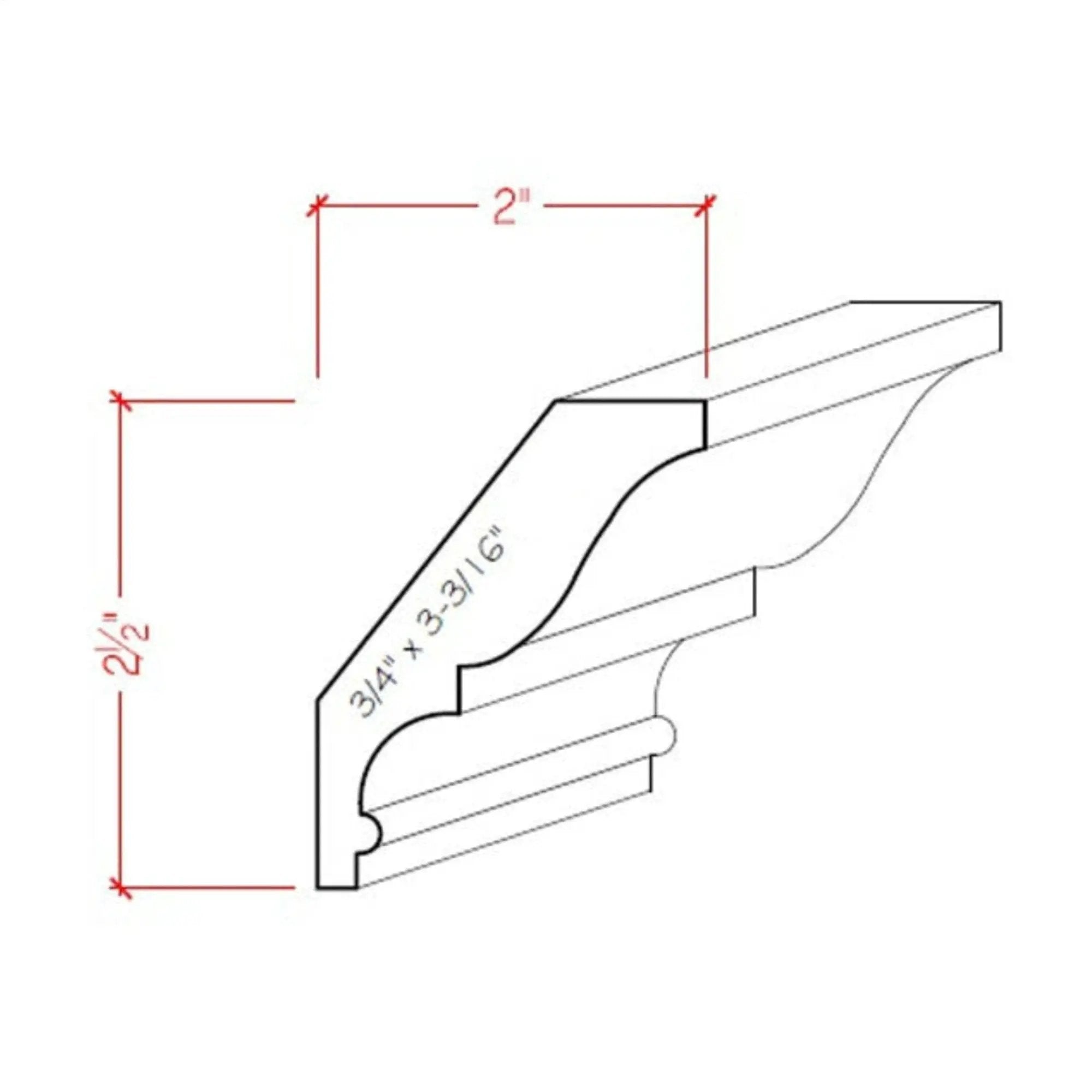 EWCR17 Crown 3/4" x 3-3/16" Unfinished 2-1/2" High x 2" Deep by NewMouldings