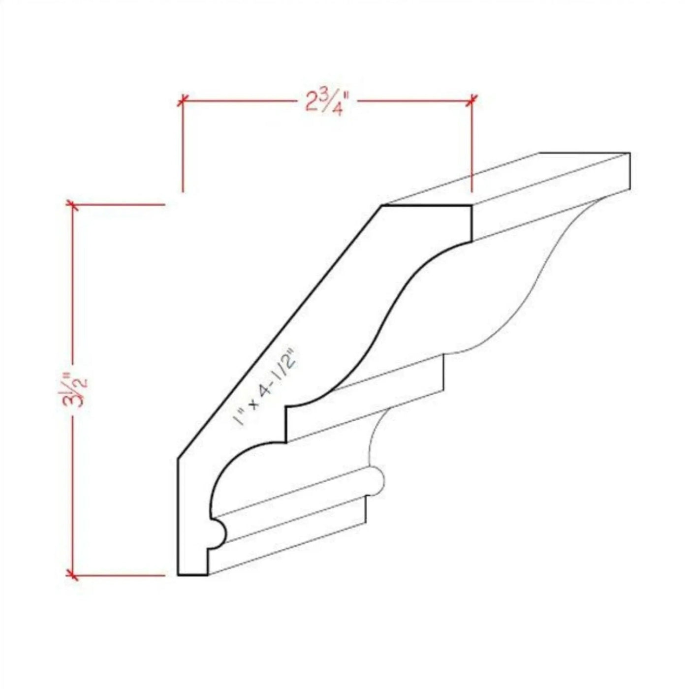 EWCR18 Crown 7/8" x 4-1/2" Unfinished 3-1/2" High x 2-3/4" Deep by NewMouldings