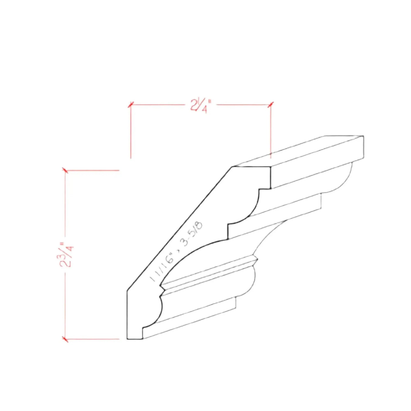 EWCR20 Crown 3/4" x 3-5/8" Unfinished 2-3/4" High x 2-1/4" Deep by NewMouldings