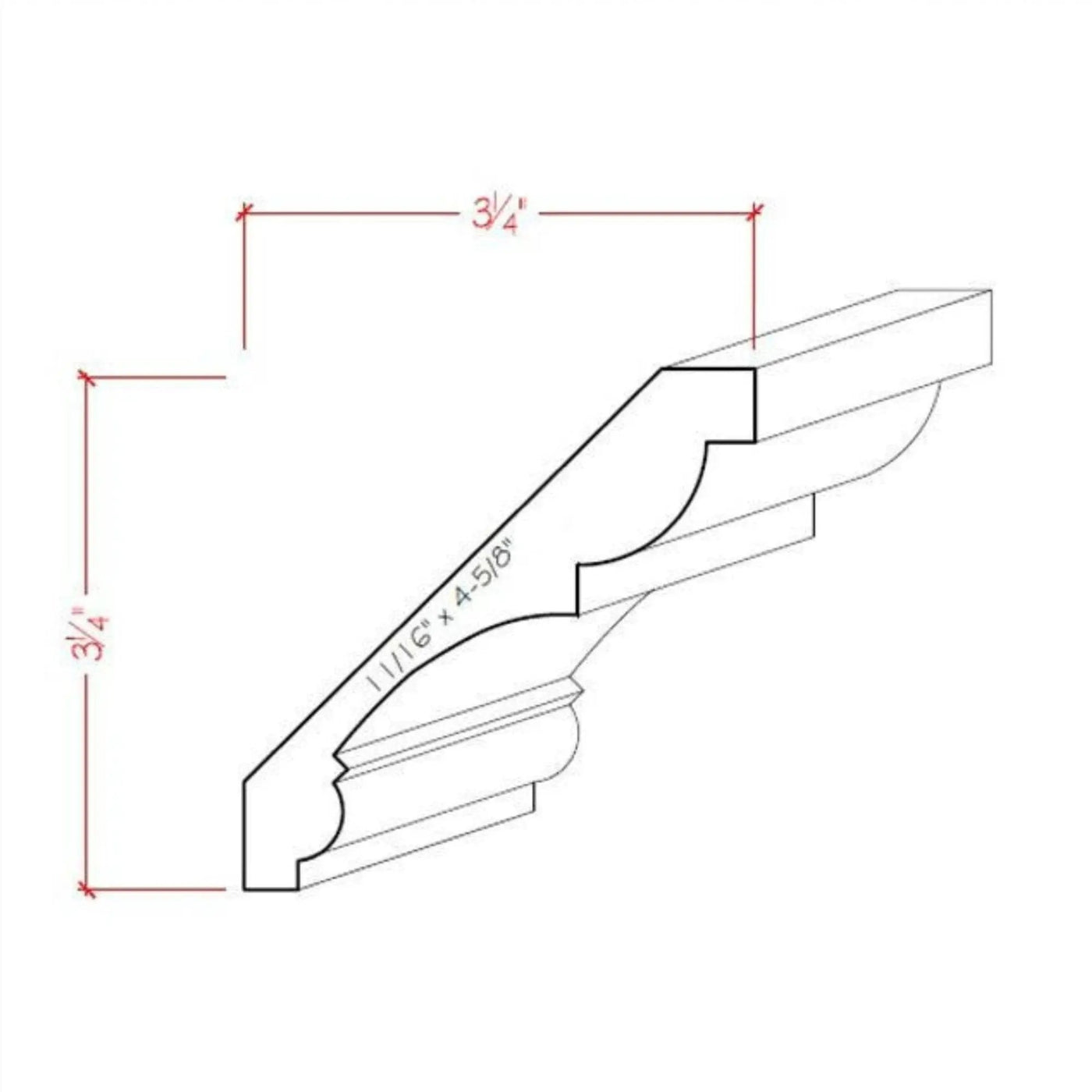 EWCR21 Crown 3/4" x 4-5/8" Unfinished 3-1/4" High x 3-1/4" Deep by NewMouldings