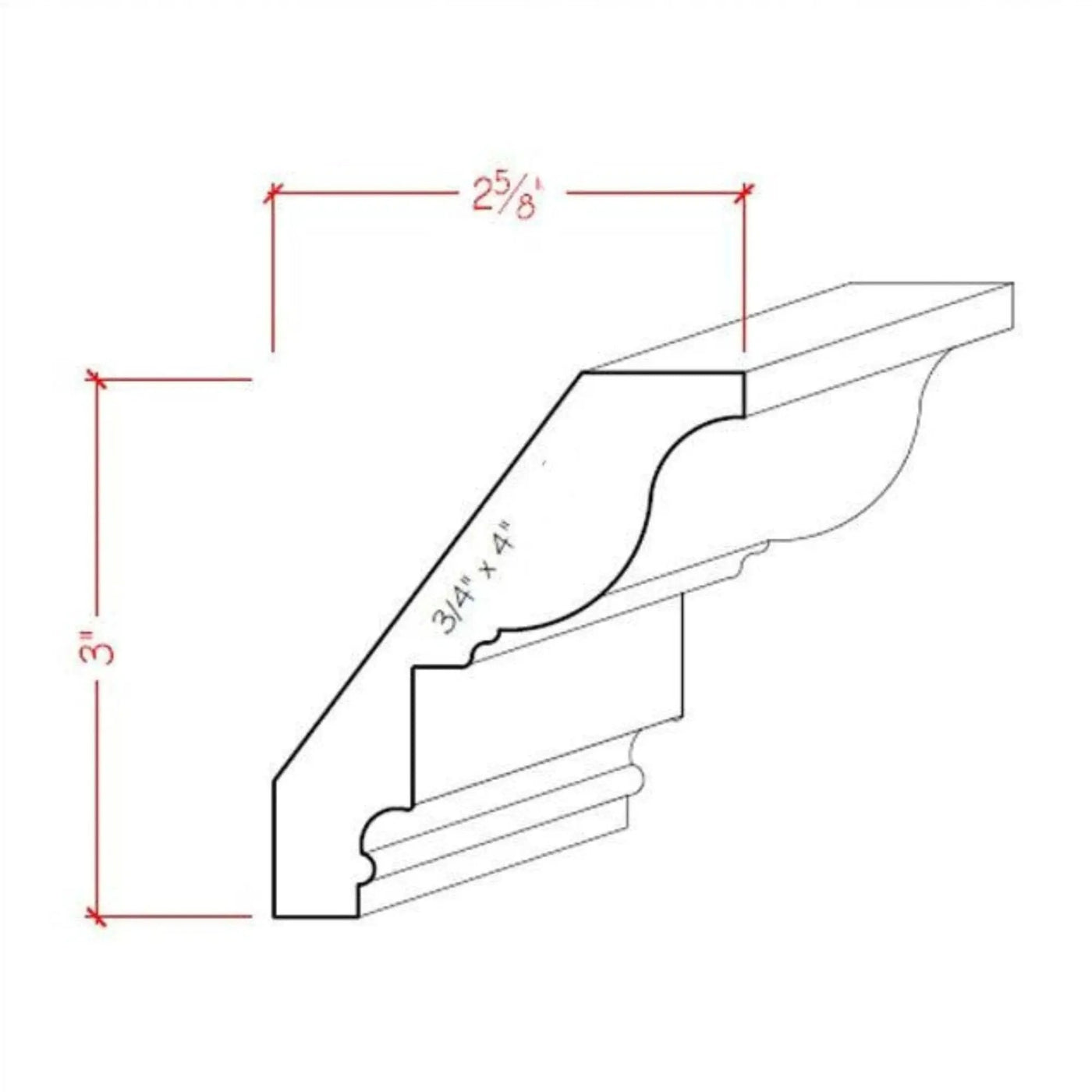 EWCR47 Colonial Crown 3/4" x 4" Unfinished 3" High x 2-5/8" Deep by NewMouldings