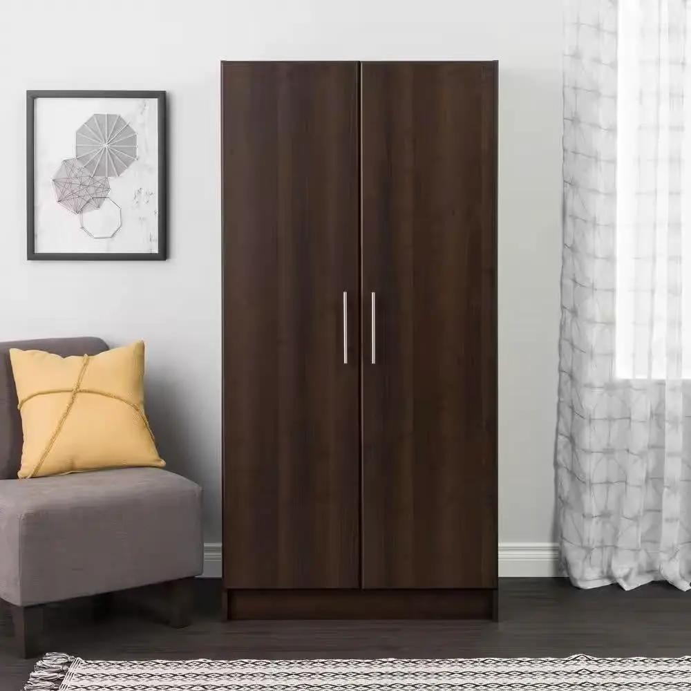 Bedroom Armoire Wardrobe Cabinet Closet with Hanging Rail in Brown Wood Finish by HomePacific