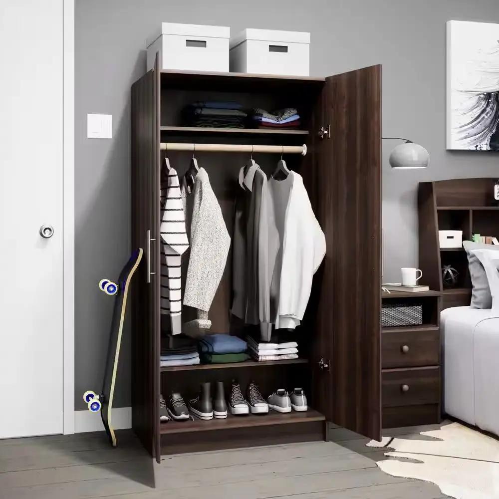 Bedroom Armoire Wardrobe Cabinet Closet with Hanging Rail in Brown Wood Finish by HomePacific
