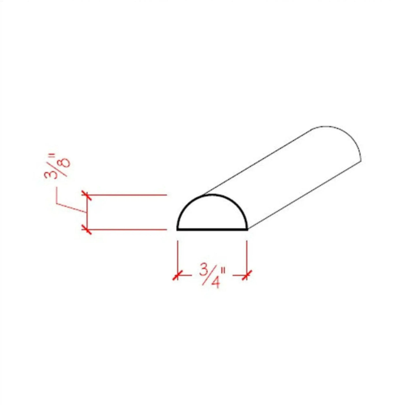 EWHR11 Half Round 3/4" Wide x 3/8" Moulding Trim. Unfinished by NewMouldings