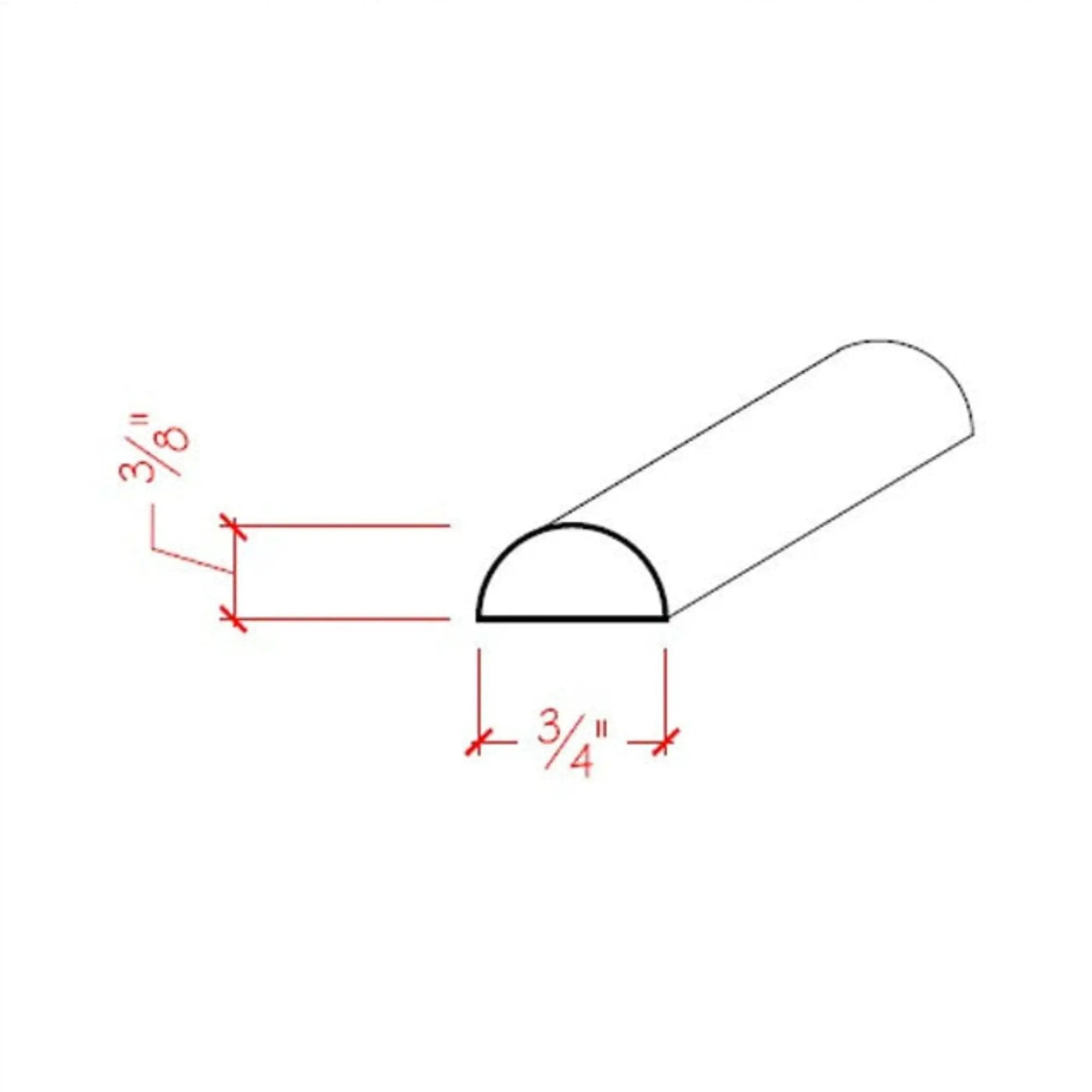EWHR11 Half Round 3/4" Wide x 3/8" Moulding Trim. Unfinished by NewMouldings