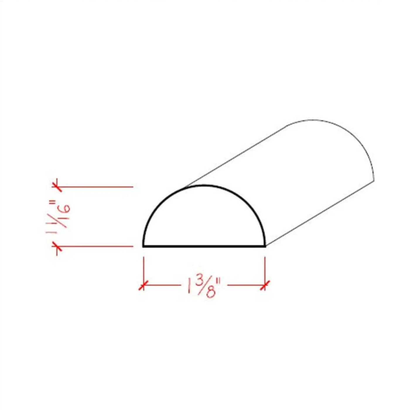 EWHR12 Half Round 1-3/8" Wide x 11/16" Moulding Trim. Unfinished by NewMouldings