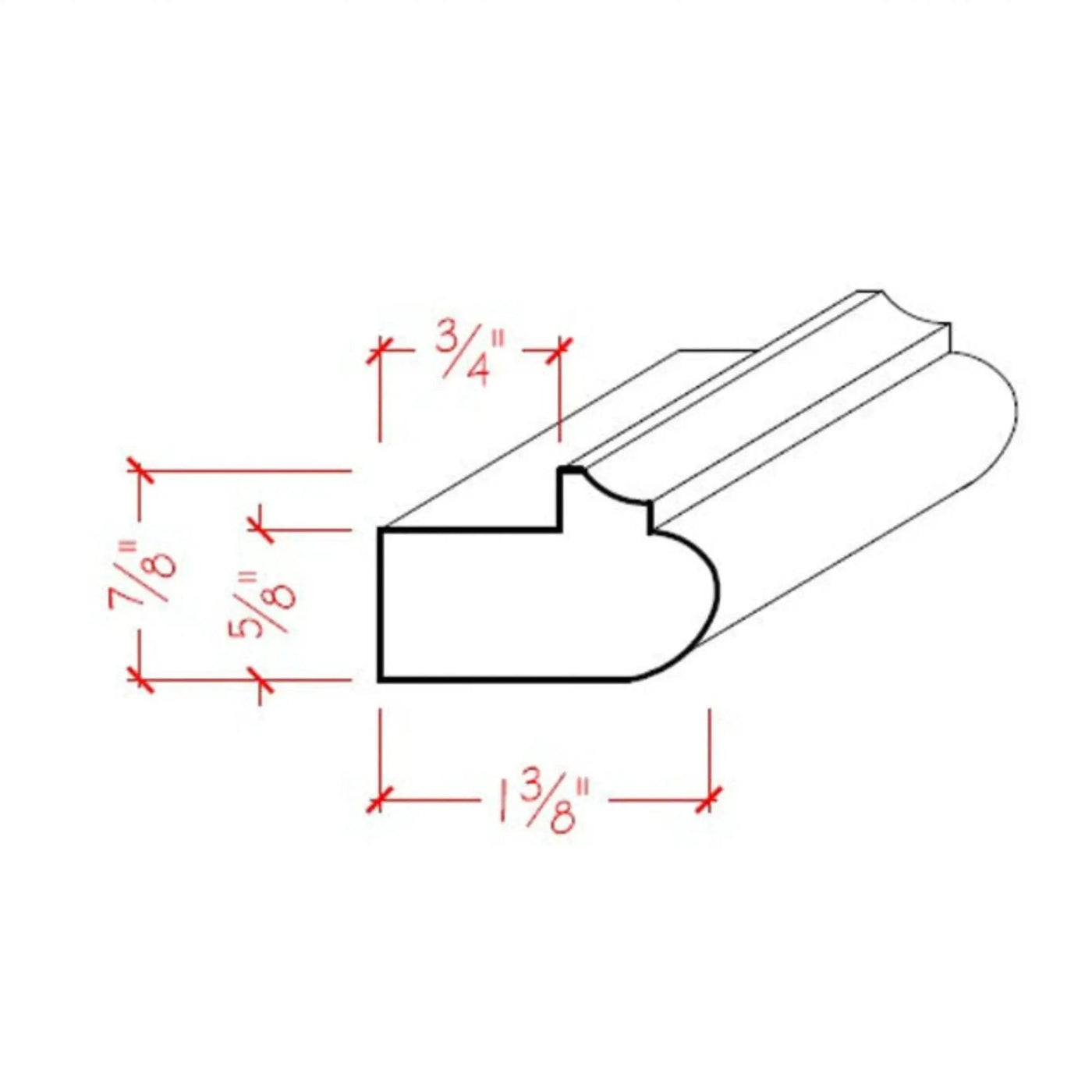 EWLR12 Kitchen Cabinet Light Rail 1-3/8" Wide x 7/8" Trim. Unfinished by NewMouldings