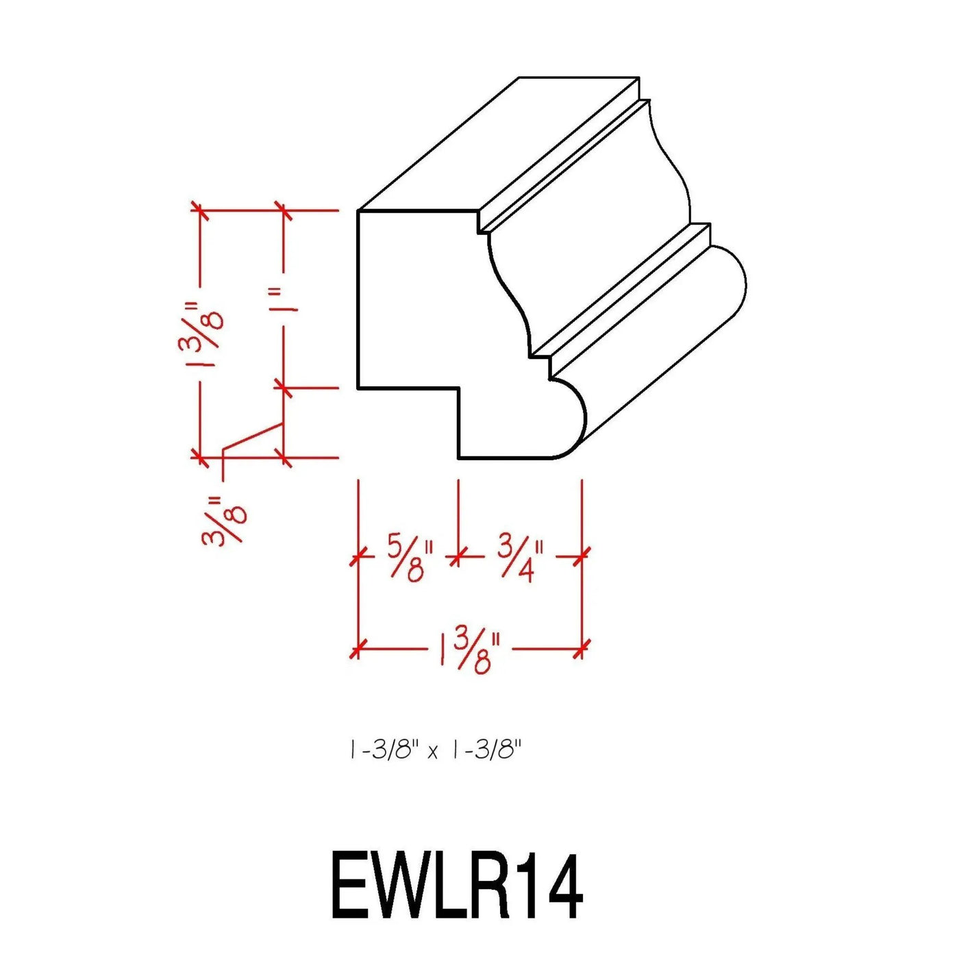 EWLR14 Kitchen Cabinet Light Rail 1-3/8" x 1-3/8" Trim. Unfinished by NewMouldings