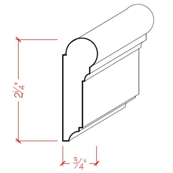 EWPC12 Picture Hanging Rail 2-1/4" Tall x 3/4" Moulding. Unfinished, dimensions drawing