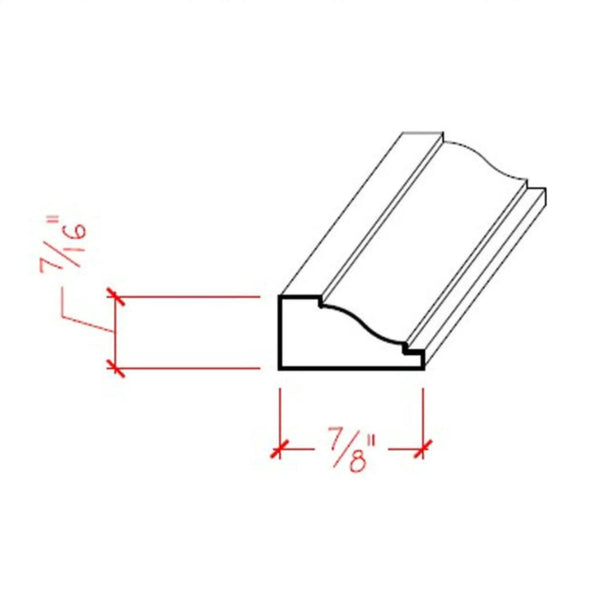 EWPM11 Colonial Panel Molding 7/8" wide x 7/16" Trim. Unfinished, dimensions drawing