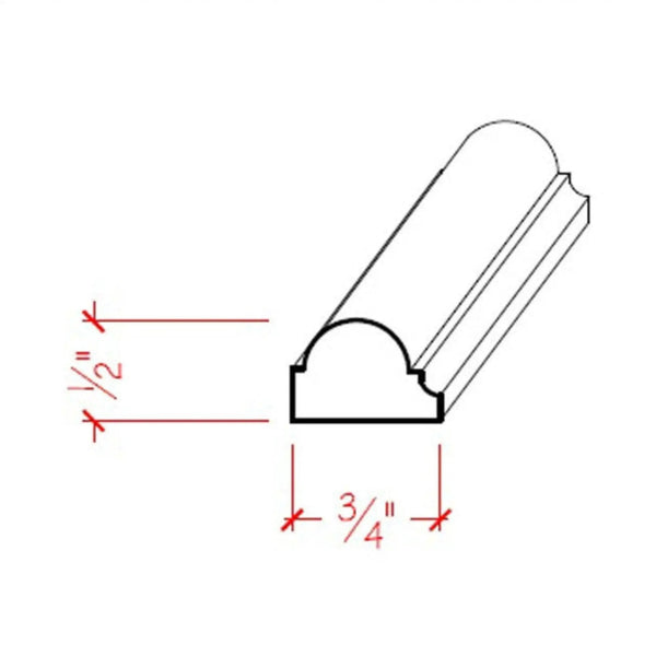 EWPM32 Mini Panel Molding 3/4" wide x 1/2" Trim. Unfinished, dimensions drawing