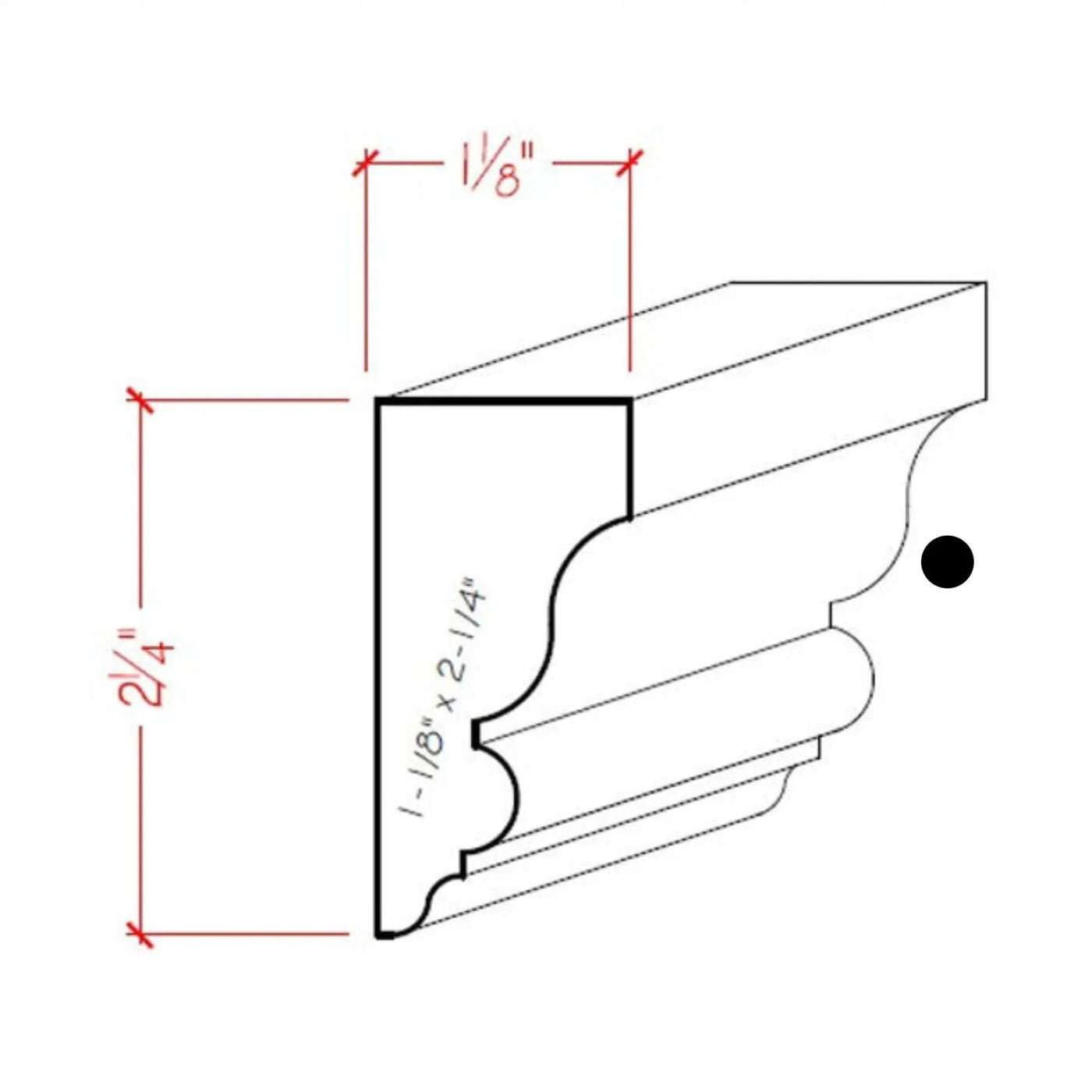 EWSC12 Solid Crown 2-1/4" High x 1-1/8" Deep Moulding. Unfinished by NewMouldings