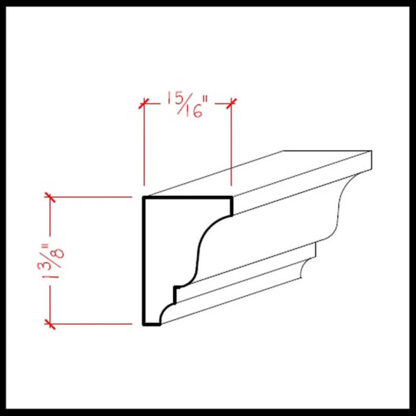 EWSC16 Solid Crown 1-3/8" High x 1" Deep Moulding. Unfinished by NewMouldings