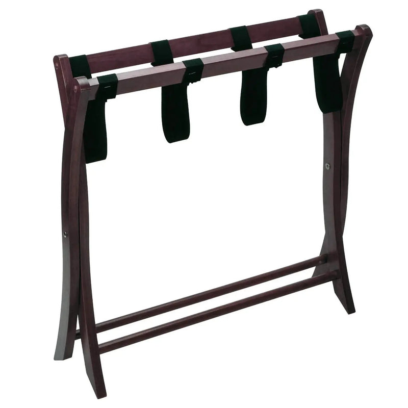 Solid Wood Folding Luggage Rack in Dark Brown Finish with Black Nylon Straps by HomePacific