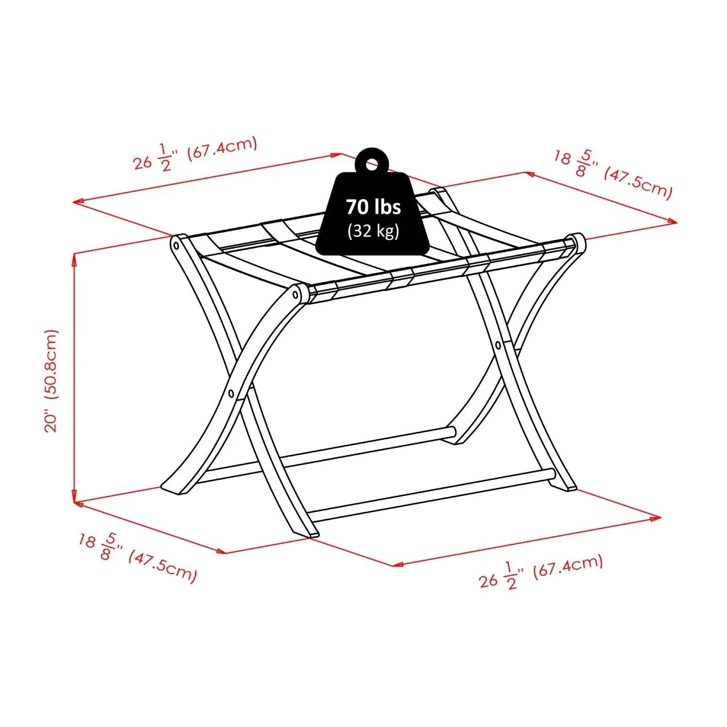 Solid Wood Folding Luggage Rack in Dark Brown Finish with Black Nylon Straps by HomePacific