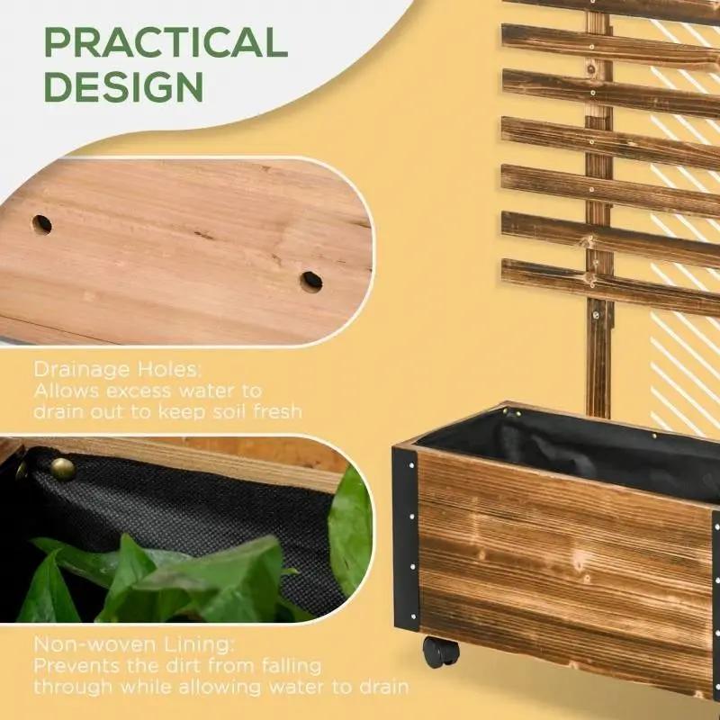 Farmhouse Rustic Wooden Raised Garden Bed Planter with Trellis on Wheels by HomePacific