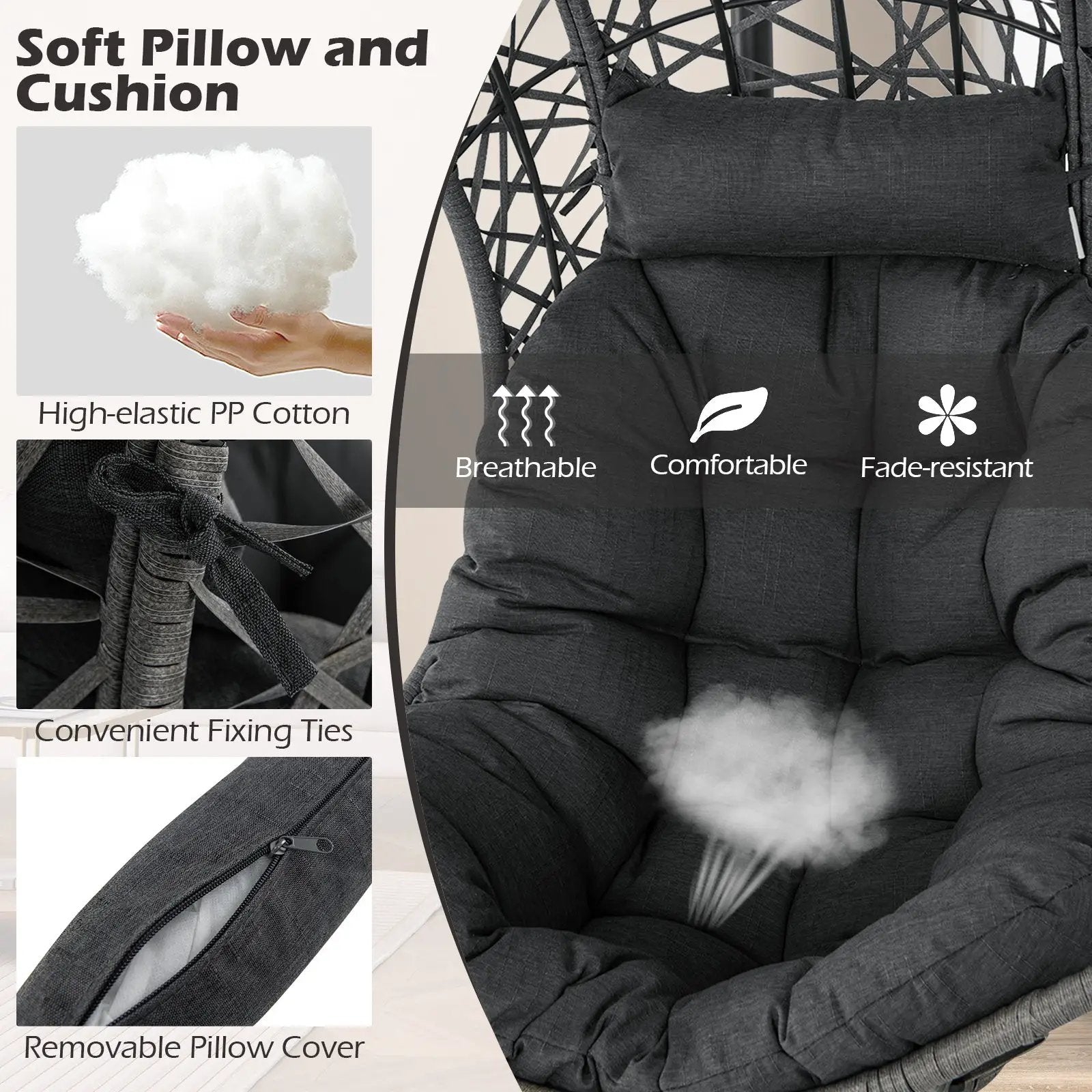Egg Chair with Stand PE Rattan Swing Hammock Chair with Pillow and Cushion-Gray by DirectDeals