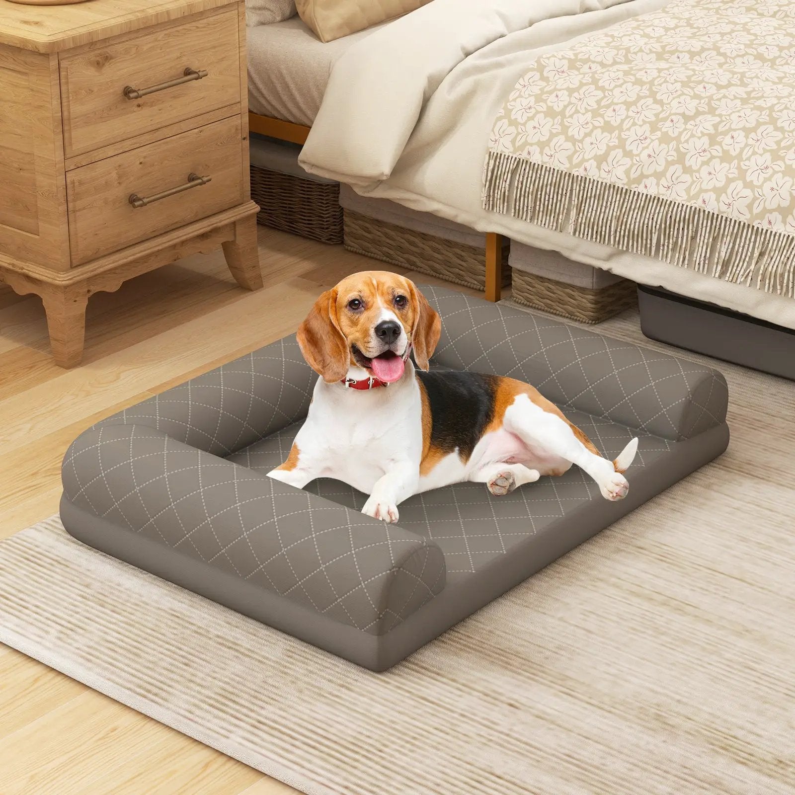 Egg-Foam Dog Crate Bed with 3-Side Bolster and Removable Washable Bed Cover-Gray by DirectDeals