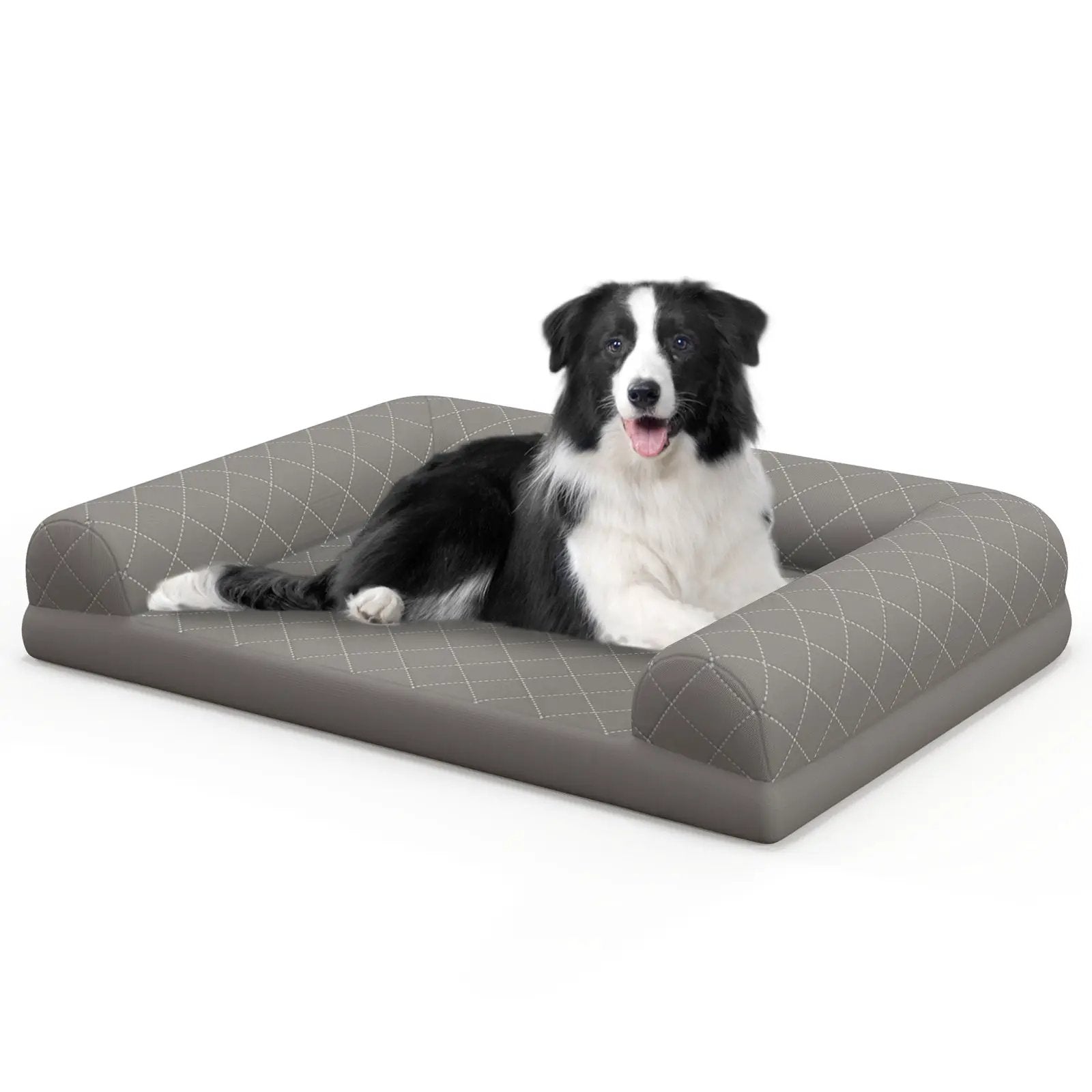 Egg-Foam Dog Crate Bed with 3-Side Bolster and Removable Washable Bed Cover-Gray by DirectDeals