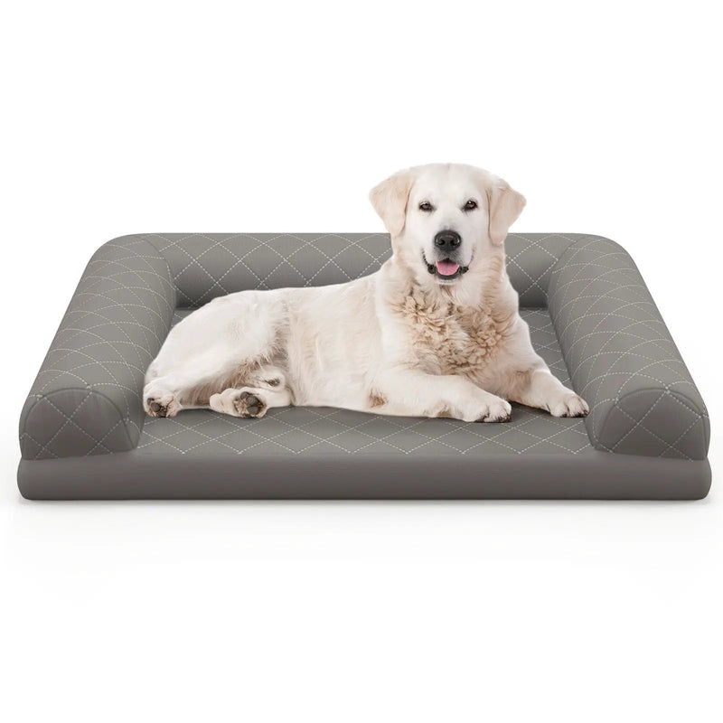 Egg-Foam Dog Crate Bed with 3-Side Bolster and Removable Washable Bed Cover-Gray by DirectDeals