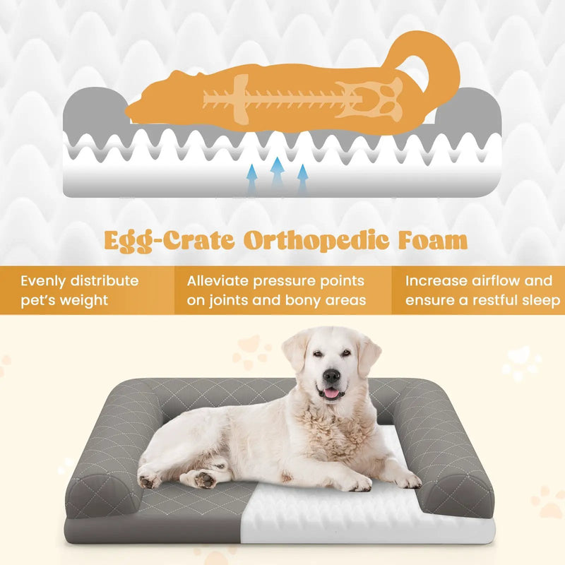 Egg-Foam Dog Crate Bed with 3-Side Bolster and Removable Washable Bed Cover-Gray by DirectDeals
