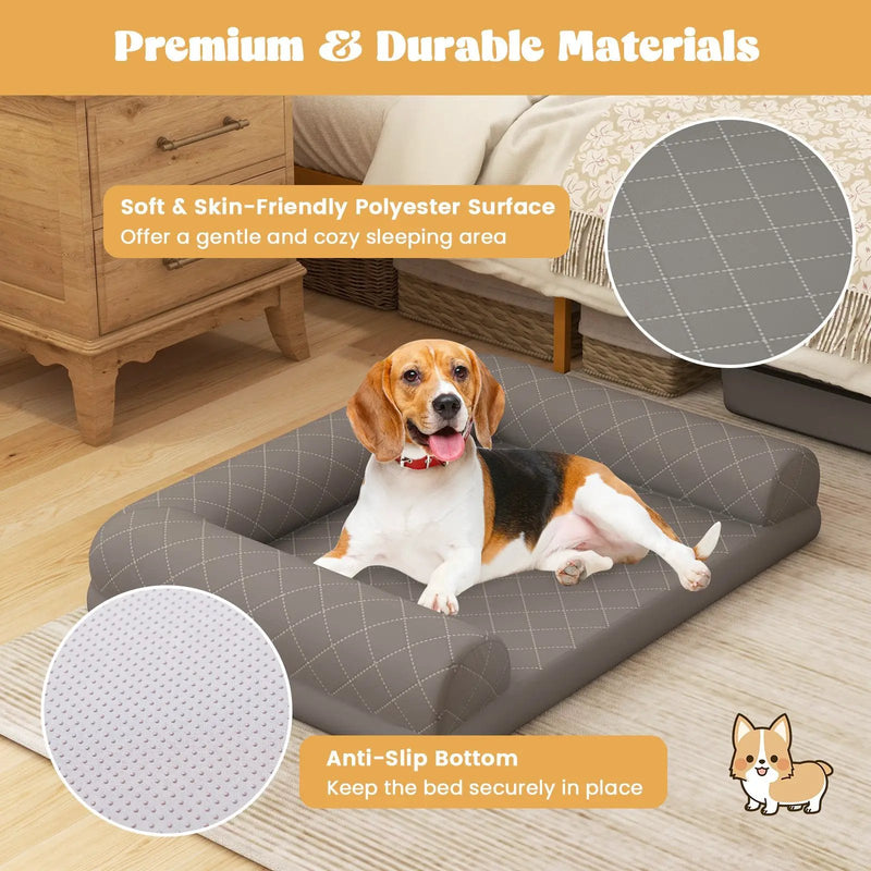 Egg-Foam Dog Crate Bed with 3-Side Bolster and Removable Washable Bed Cover-Gray by DirectDeals