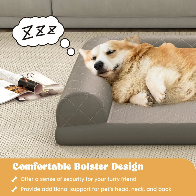 Egg-Foam Dog Crate Bed with 3-Side Bolster and Removable Washable Bed Cover-Gray by DirectDeals