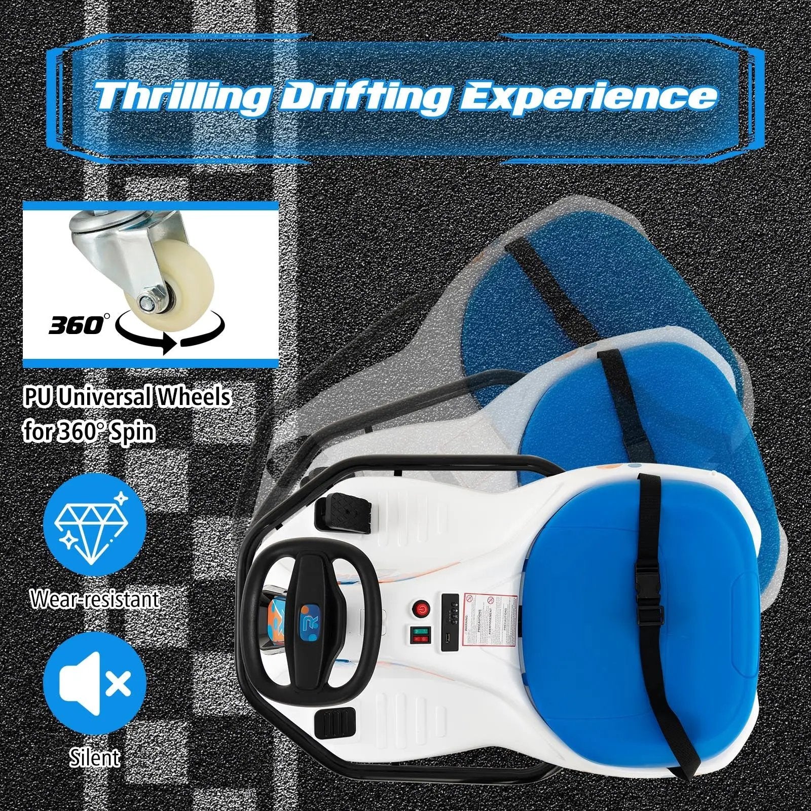 24V Electric Drifting Go Kart for Kids with 360° Spin Wireless Connection-Navy by DirectDeals
