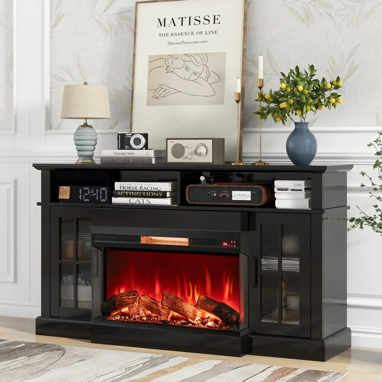 36 Inch 3-Sided 1500W Electric Fireplace with 7-Color Flame-Black by DirectDeals