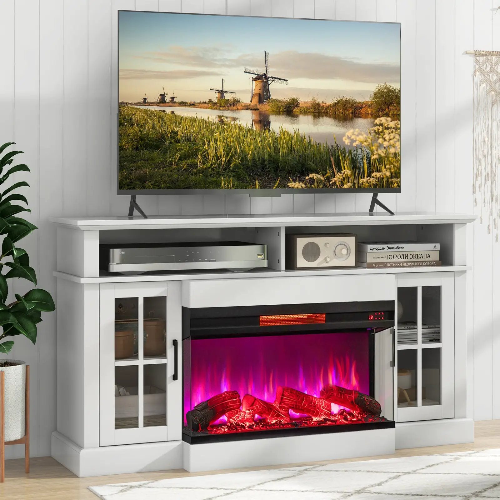 36 Inch 3-Sided 1500W Electric Fireplace with 7-Color Flame-Black by DirectDeals
