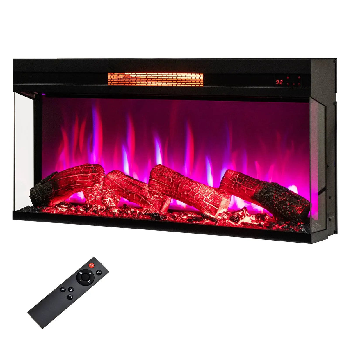 36 Inch 3-Sided 1500W Electric Fireplace with 7-Color Flame-Black by DirectDeals