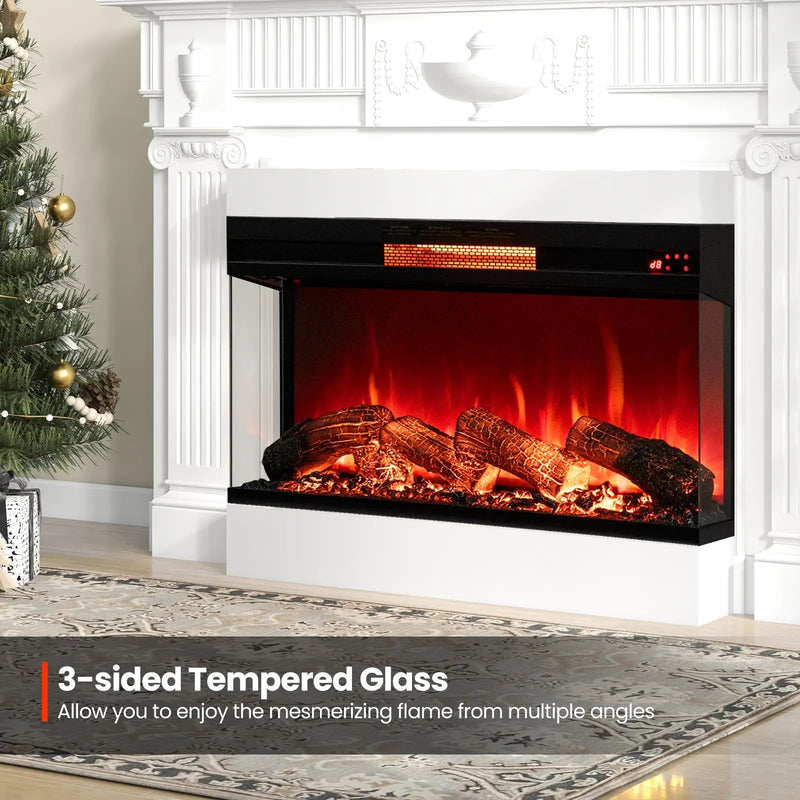 36 Inch 3-Sided 1500W Electric Fireplace with 7-Color Flame-Black by DirectDeals